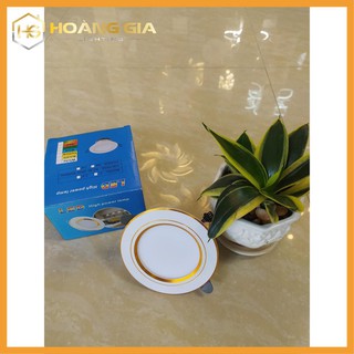 Đèn âm LED trần, Đèn âm trần đế đúc 7w, 3 chế độ sáng , đèn downlight phi 90 viền vàng/bạc