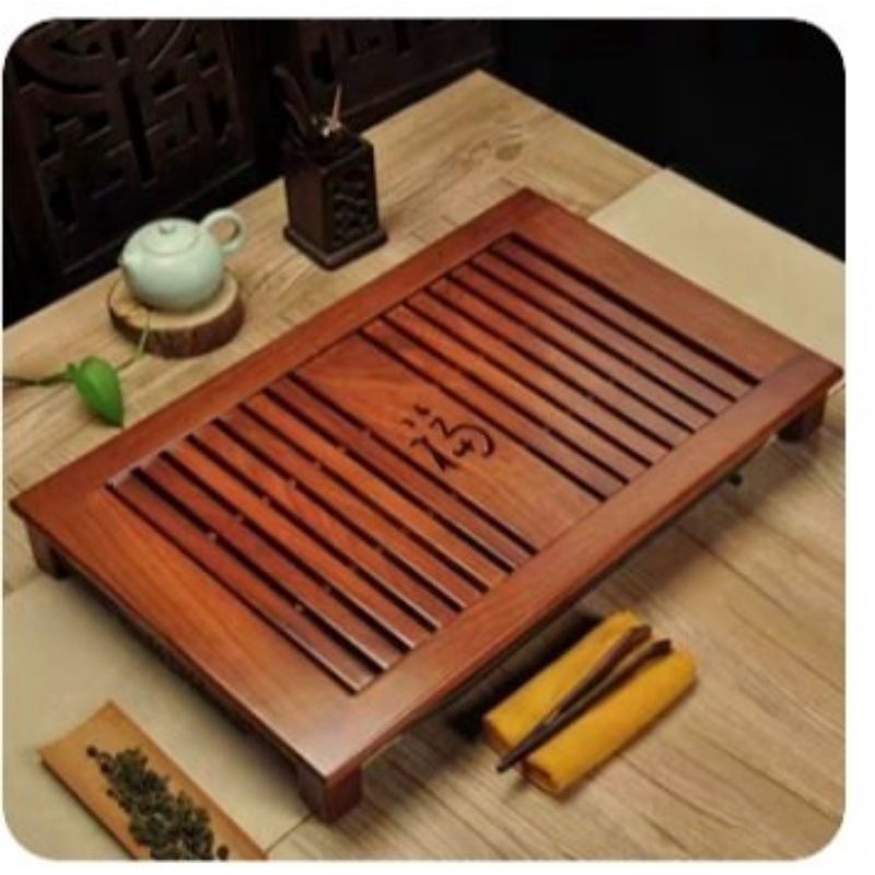 khay trà gỗ cánh gà hình chữ nhật rất đẹp và tinh xảo mua 1 được tặng gấp ly + xúc trà bằng tre cao cấp