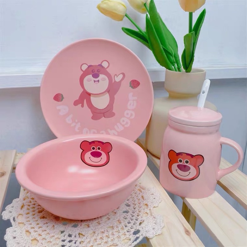 Bộ đồ ăn gốm sứ in hình Gấu Lotso đáng yêu