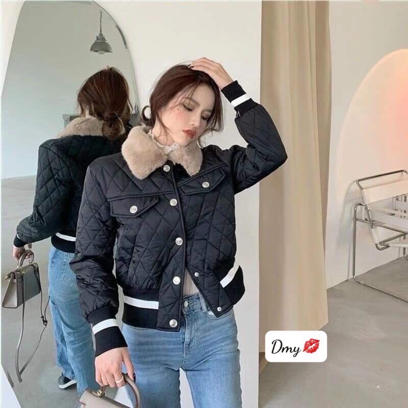 Áo phao trám bo viền cổ lông