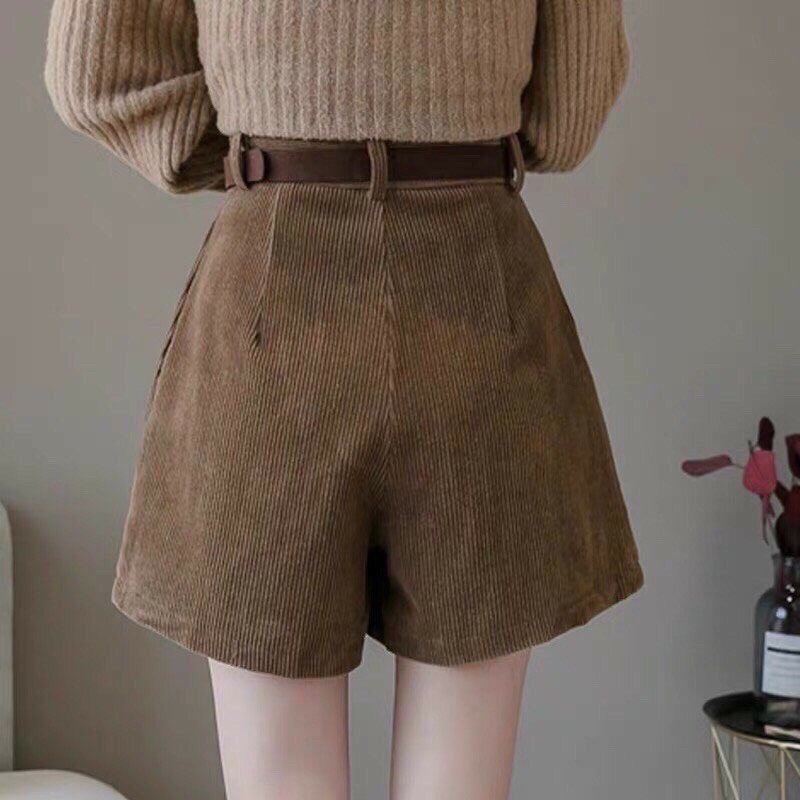 Quần đùi nhung tăm khoá kéo, Quần short nhung tôn dáng