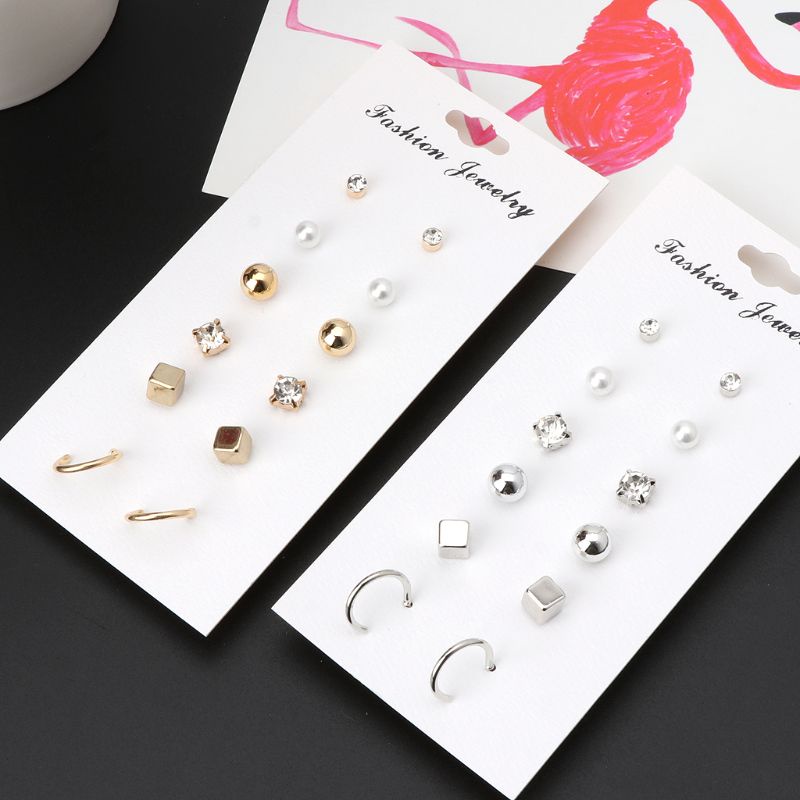 Set 6 đôi khuyên tai tròn đính ngọc trai giả thời trang nữ