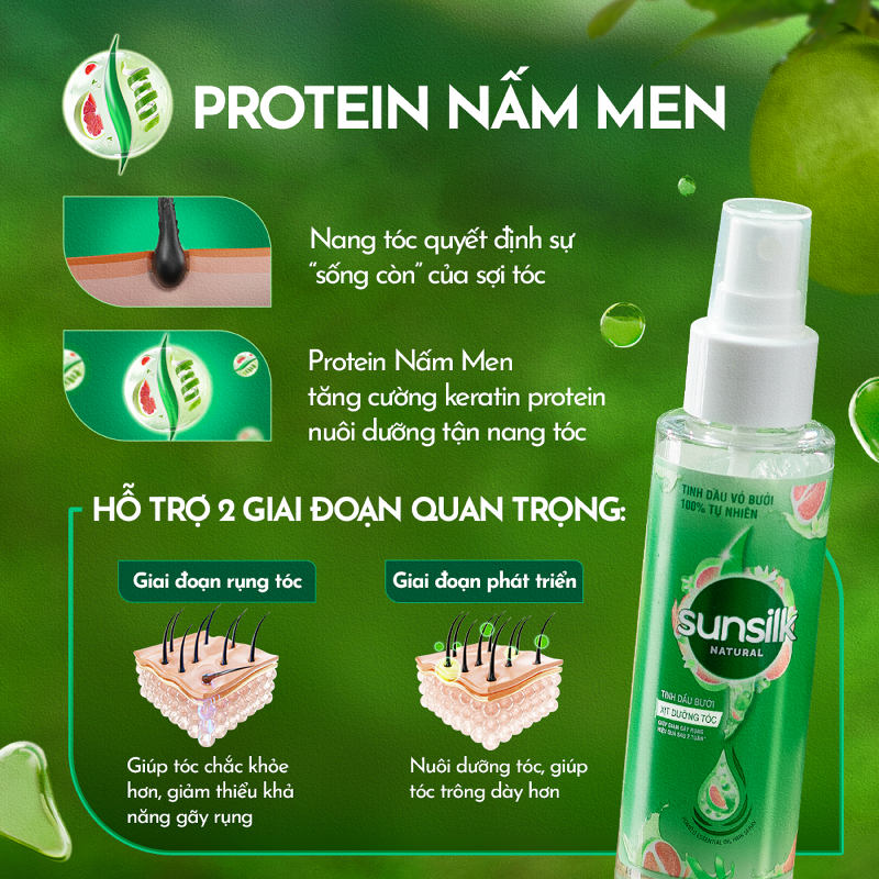 XỊT DƯỠNG TÓC TINH DẦU BƯỞI SUNSILK NATURAL GIÚP TÓC CHẮC KHỎE VÀ GIẢM GÃY RỤNG