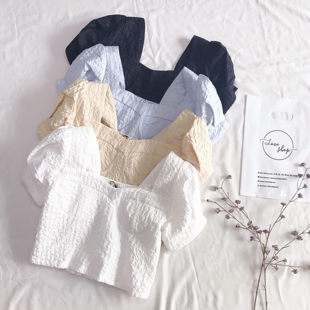 ◈▽☊Áo xốp chun croptop cổ vuông thun sau Lovi ! | BigBuy360 - bigbuy360.vn