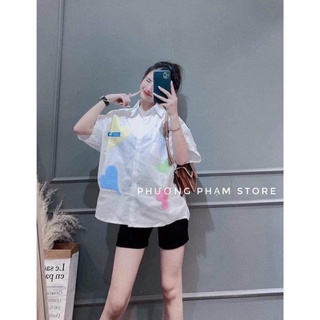 Áo sơ mi form rộng dấu quần
