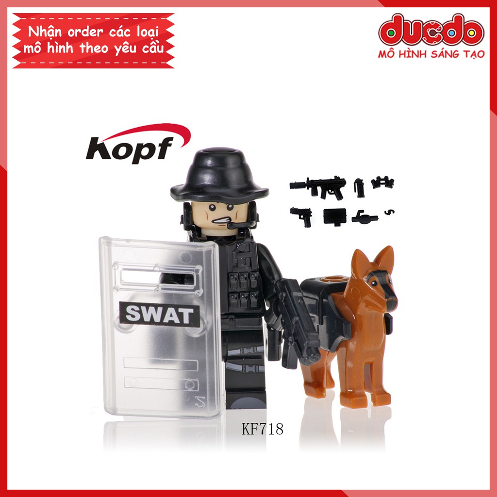 Minifigures lính SWAT đặc nhiệm full trang bị kèm chó nghiệp vụ - Đồ chơi Lắp ghép Xếp hình Mô hình Mini Kopf KF6067