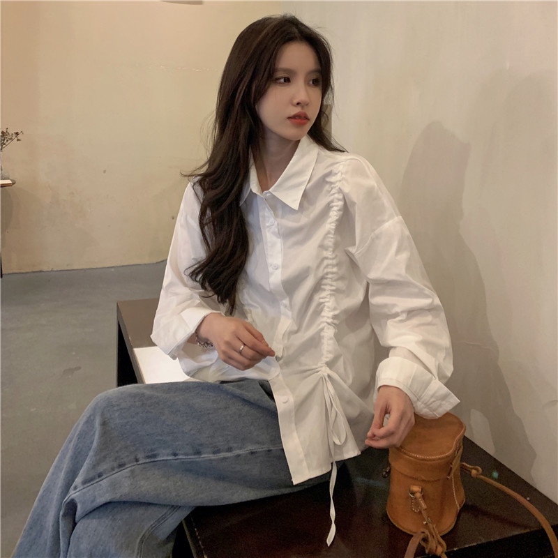 Áo Sơ Mi Dây Rút Tay Dài Thời Trang Hàn Quốc Cho Nữ