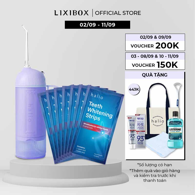 Combo Máy Tăm Nước Cầm Tay Halio UltraClean Oral Irrigator và Set 7 miếng dán trắng răng