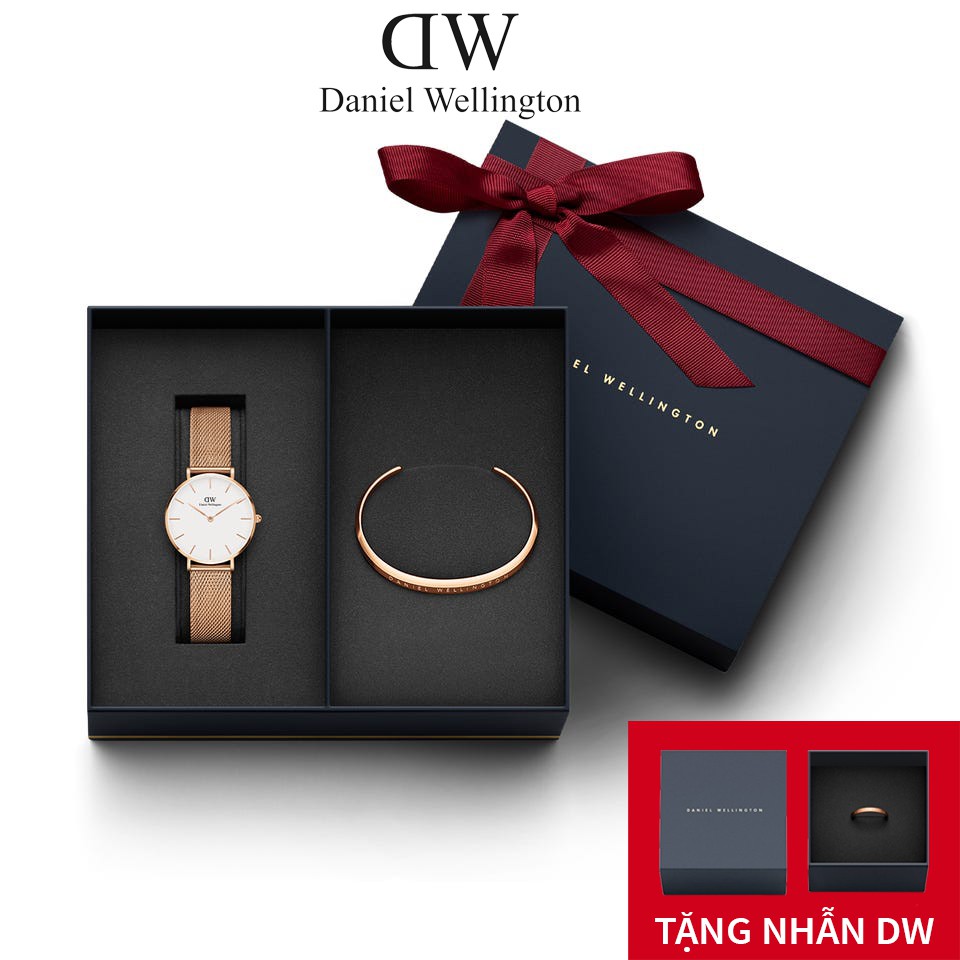Đồng hồ nữ Daniel Wellington Classic Petite Dây Mesh 32mm & 28mm & Vòng tay DW Classic Cuff tặng kèm Nhẫn DW