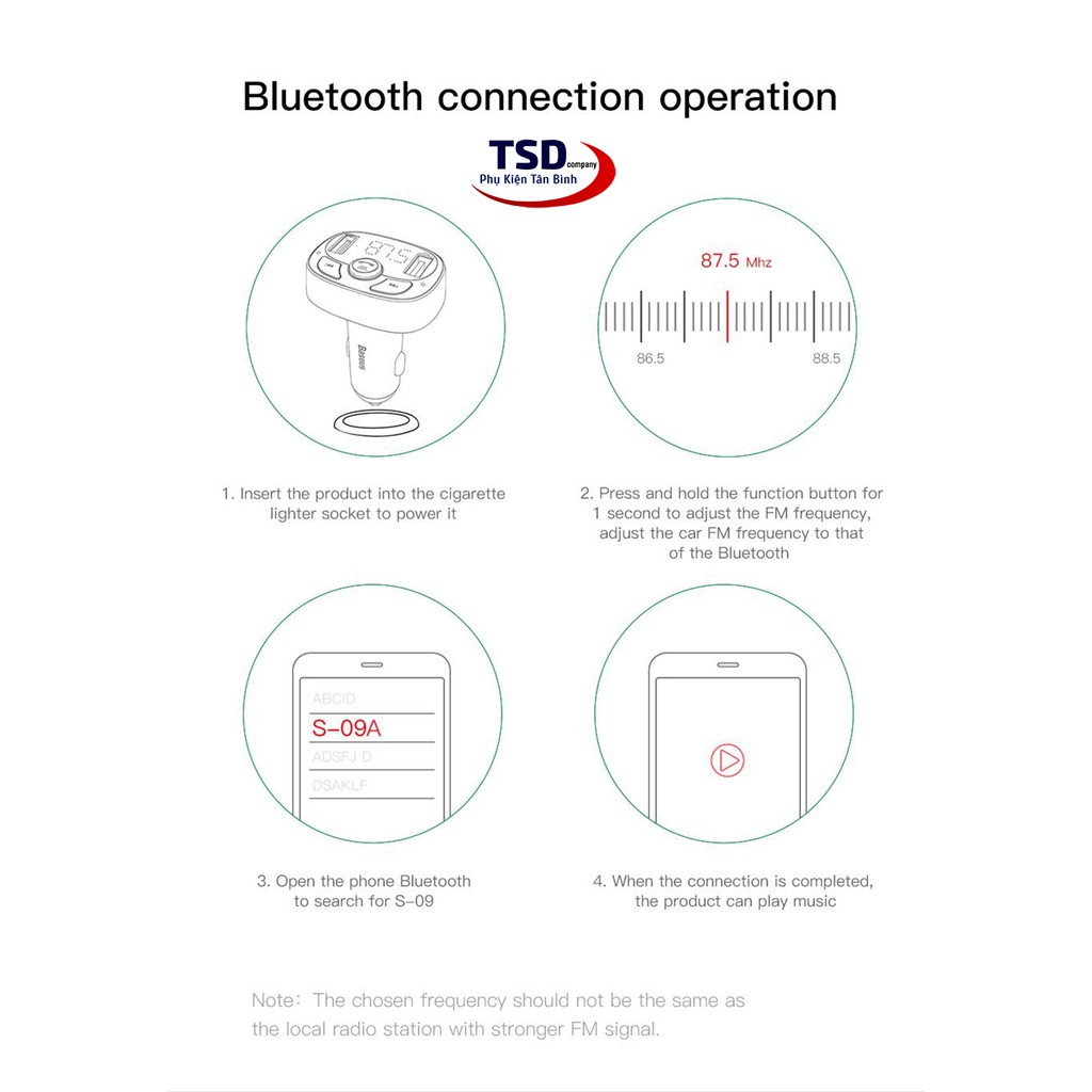 Tẩu Sạc Ô tô Đa Năng Baseus S-09A Chính Hãng (3.4A, Dual USB Port,Bluetooth MP3, TF Card/FM)