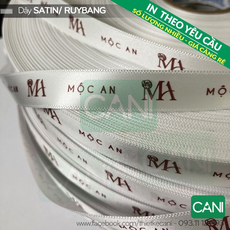 Nhãn mác quần áo  In theo yêu cầu đính cổ/ kẹp sườn - Satin Lụa viền biên CANI