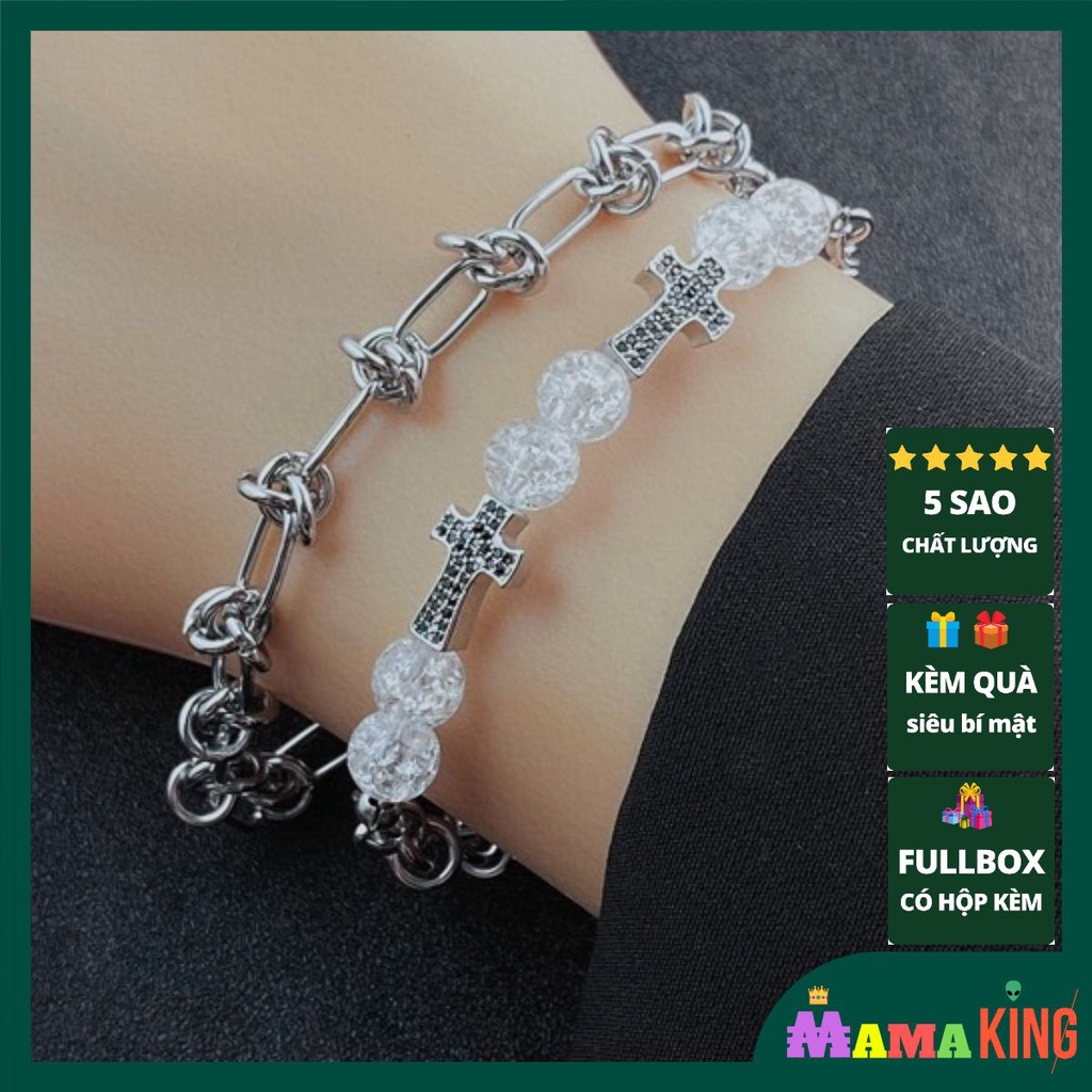 Vòng tay mix đá nhân tạo kèm thánh giá kèm xích MAMA KING