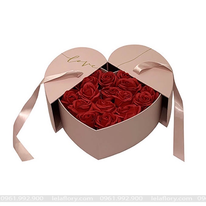 Hộp trái tim mở đôi cắm hoa, hộp đựng quà hình trái tim chữ Love (chưa có hoa bên trong) - THH0085