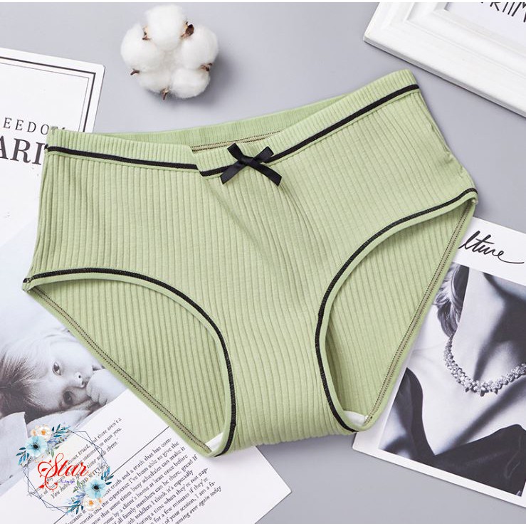 Quần lót nữ Muji cotton gân tăm phối nơ xinh F02