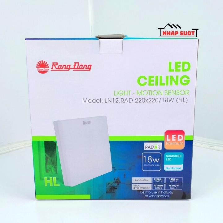 [Chính Hãng] Đèn Ốp Trần Cảm Biến 18W LED Rạng Đông Tràn Viền Sử Dụng Cảm Biến Radar (LN12.RAD)
