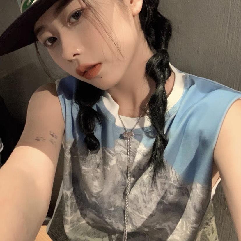 Áo Thun Cổ Tròn Dáng Rộng In Hình Phong Cảnh Ngọn Núi Mỹ Cổ Tròn Thời Trang Đường Phố Cho Nữ