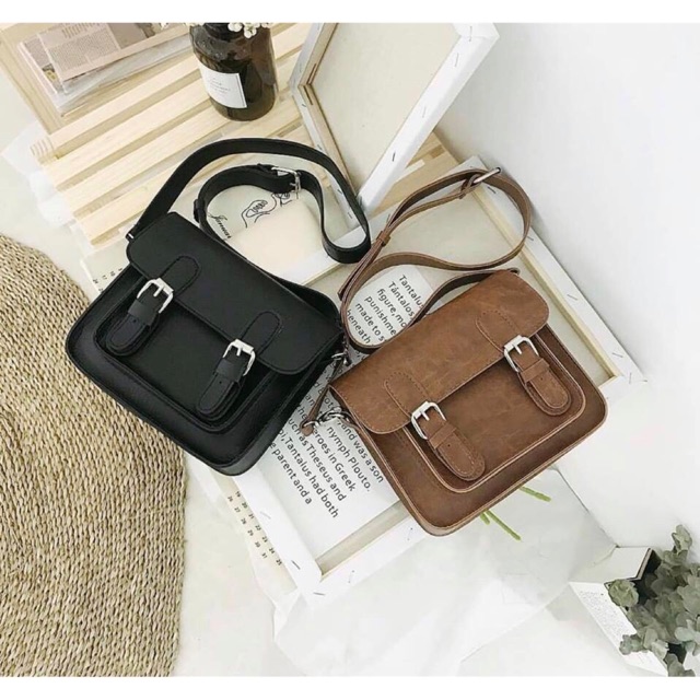 Túi Xách Nữ 𝑭𝑹𝑬𝑬𝑺𝑯𝑰𝑷  Túi Đeo Chéo Hàn Quốc Dáng Hộp 2 Đai Vintage