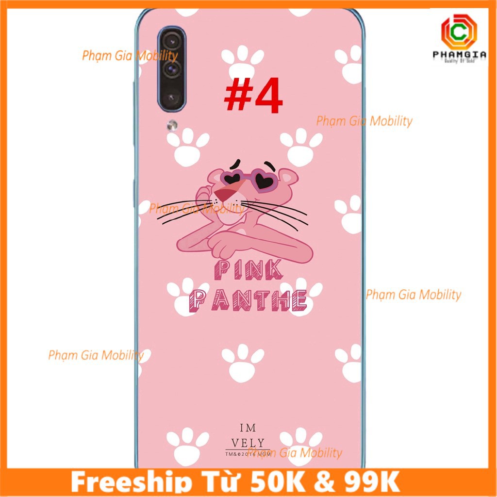 Ốp lưng ép kính chống bể, viền dẻo Báo hồng Samsung Galaxy A50 A40 A30 A20 A10 hình siêu sắc nét
