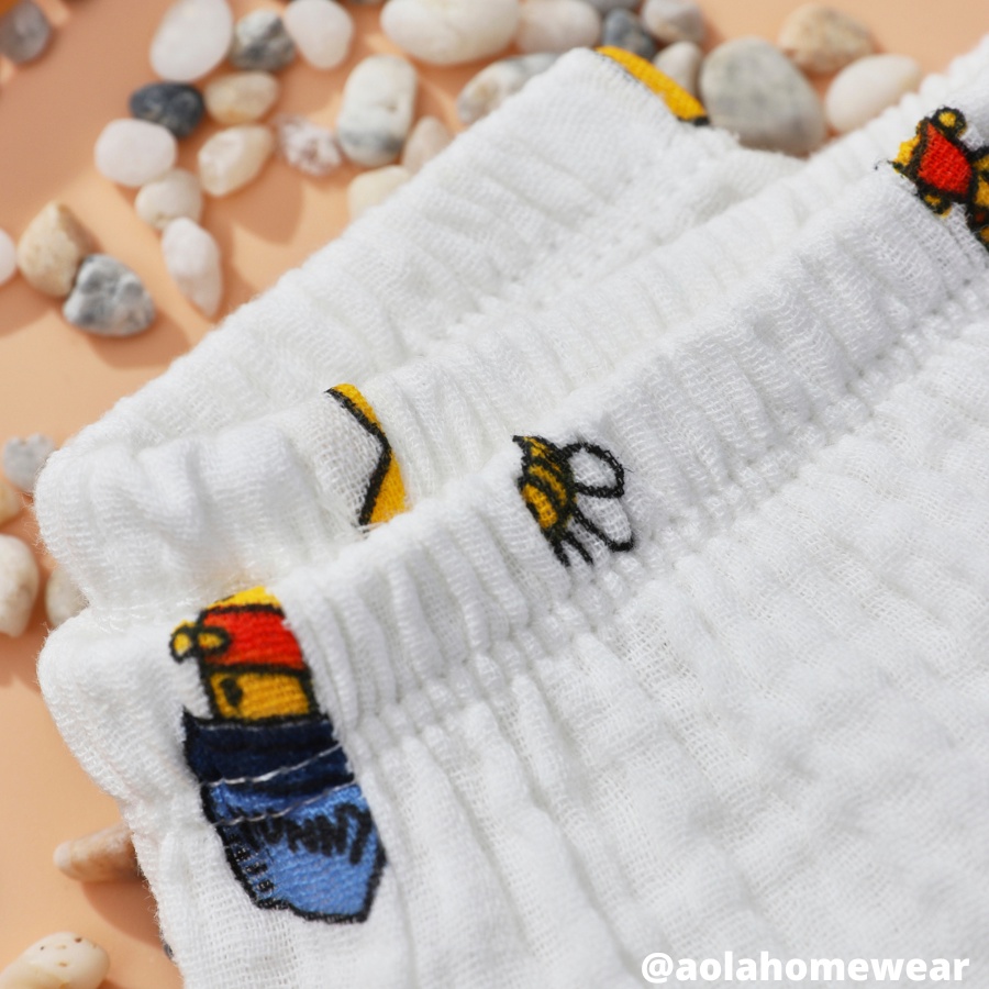 Bộ hè bé trai xô muslin mềm mát, bộ cộc tay bé trai hình gấu Áo Lá Homewear MUCT22