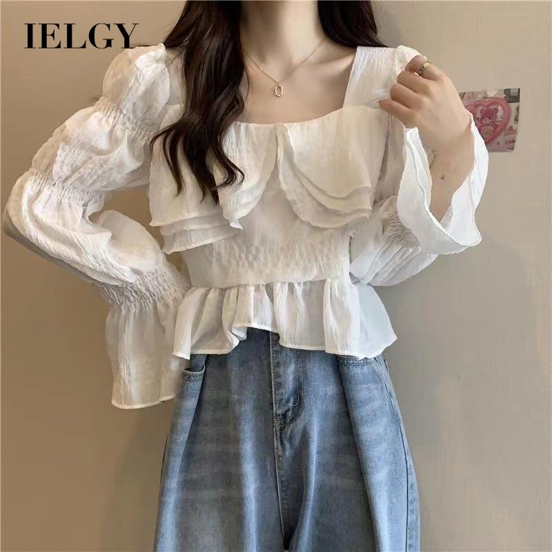 Áo kiểu IELGY tay dài cổ vuông chống nắng thời trang Pháp thịnh hành cho nữ