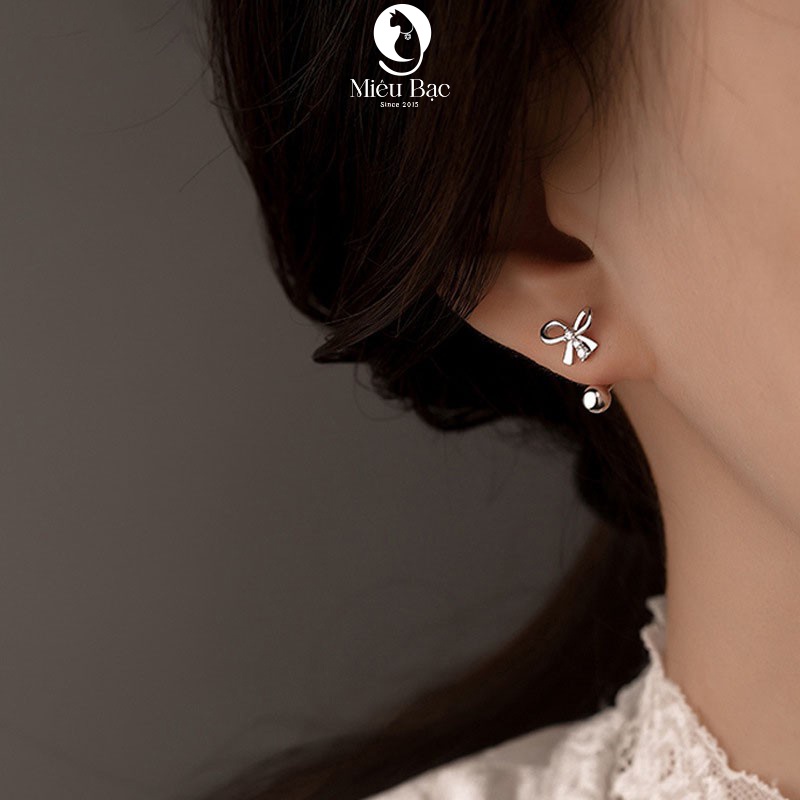 Bông tai bạc nữ hình nơ quả cầu chất liệu bạc 925 thời trang phụ kiện trang sức nữ Miêu Bạc B400469x