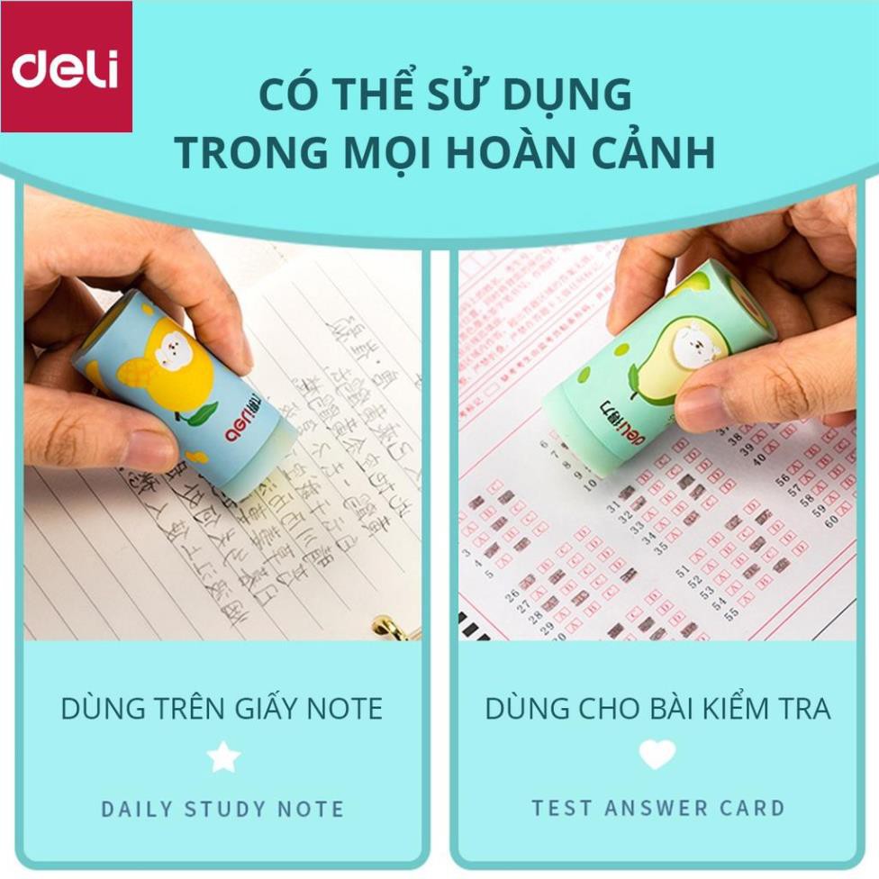 Tẩy hình trụ Deli hình vẽ hoa quả nhiều màu - Hồng/ Xanh dương/ Xanh ngọc - 71053 [Deli]