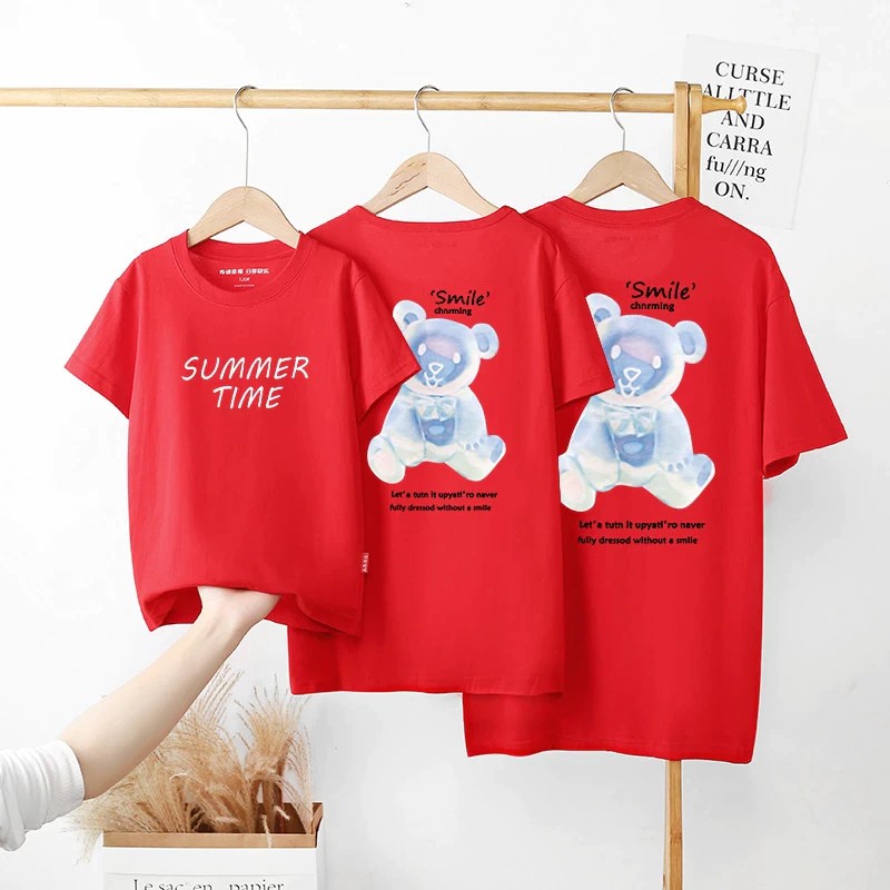 Áo gia đình Familylove - Đồ gia đình đi biển 3/4/5 người họa tiết chú gấu Summer Smile chất liệu cotton 100% mềm mịn