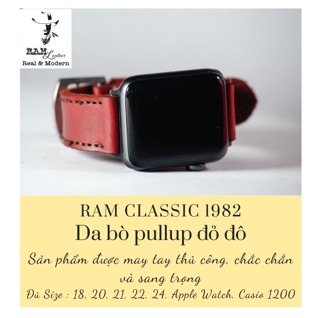 Dây đồng hồ da bò đỏ handmade bền chắc cao cấp RAM Leather classic 1982 - tặng khóa chốt và cây thay dây