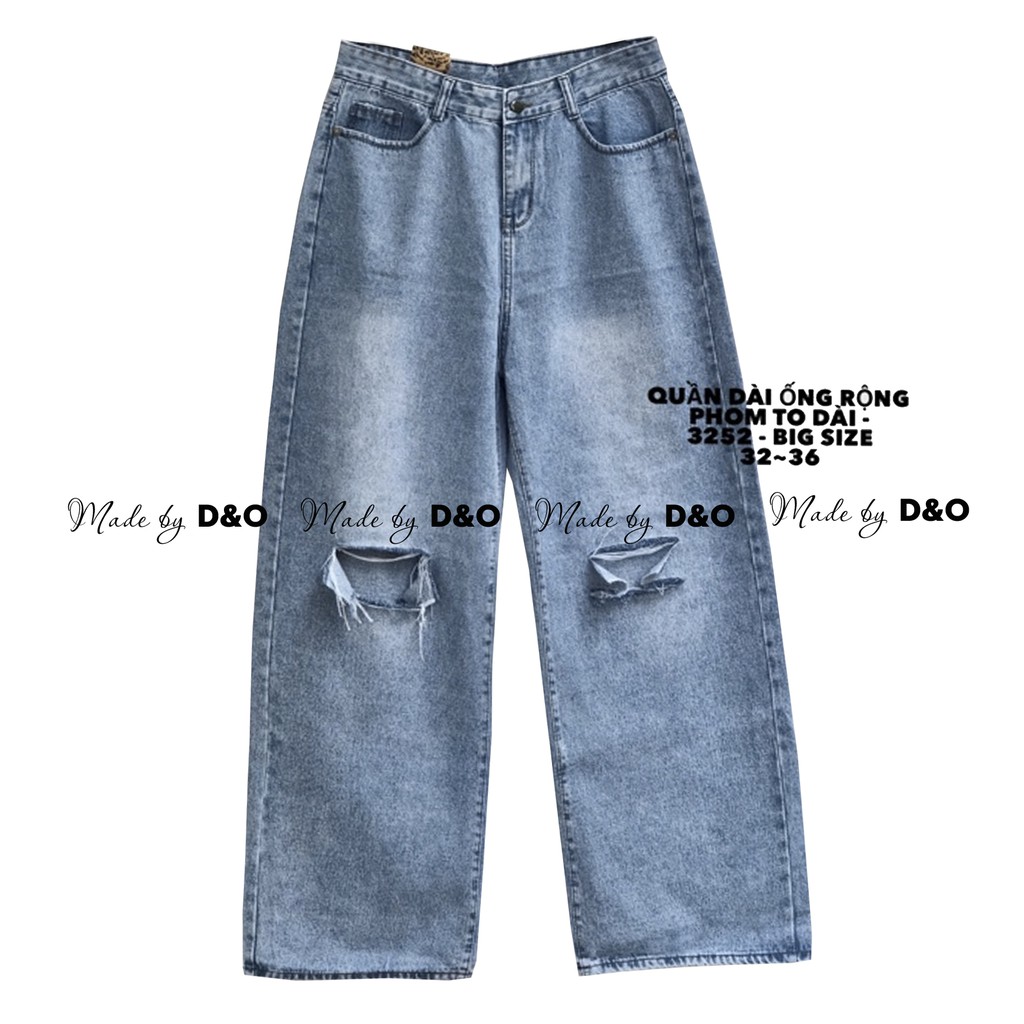 [Size 32-35] Quần Dài Suông Rộng Rách 2 Gối Vuông To - Lưng Cao, Không Giãn , Hình tự chụp
