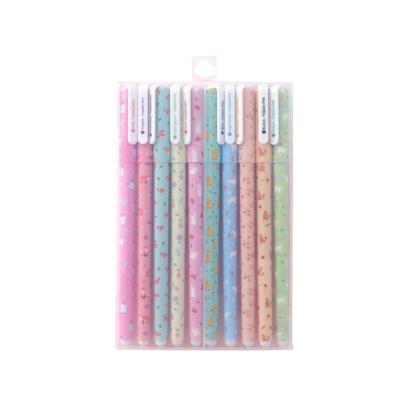 Bộ 10 Bút Gel Ngòi 0.5mm Nhiều Màu Sắc Dễ Thương Dành Cho Học Sinh