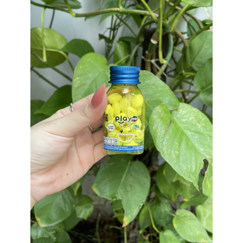 Kẹo The Không Đường Hương Chanh Muối PLAY MORE Cooling Lemon Sea Salt (Lọ 22g vàng lợt)