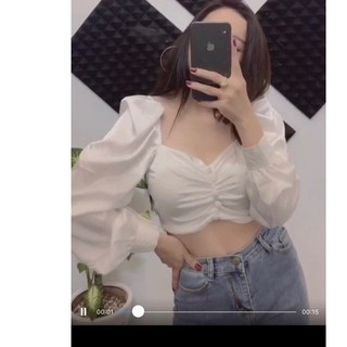 Áo phi lụa phối nhún nút xinh xắn cho bạn gái
