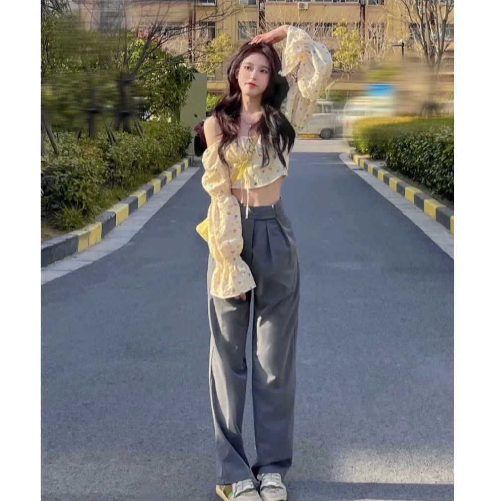 Áo hoa COZOKC cổ vuông dáng ôm phong cách cổ điển cho nữ