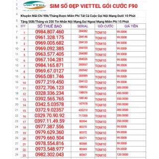 Sim 4G Viettel Đầu 10 số Cổ kính.Miễn Phí Cuộc Gọi Nội Mạng,5GB data 4G,Miễn Phí 250 Tin Nhắn Nội Mạng 30 Ngày..