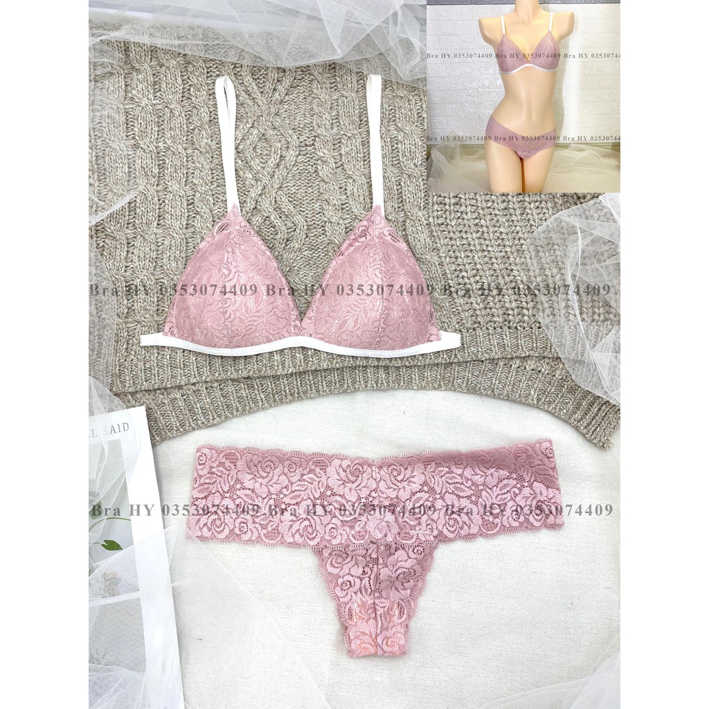 👙 Bra thiết kế sexy 👙 Đồ lót nữ màu hống phấn vải ren cao cấp thoáng khí nguyên set gồm áo + quần (hình thật 100%)