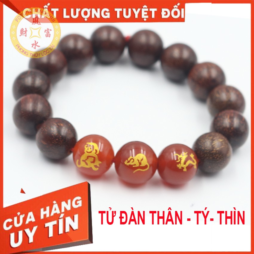 Vòng tay tam giáp khai vận Gỗ Tử Đàn Thân- Tý - Thìn