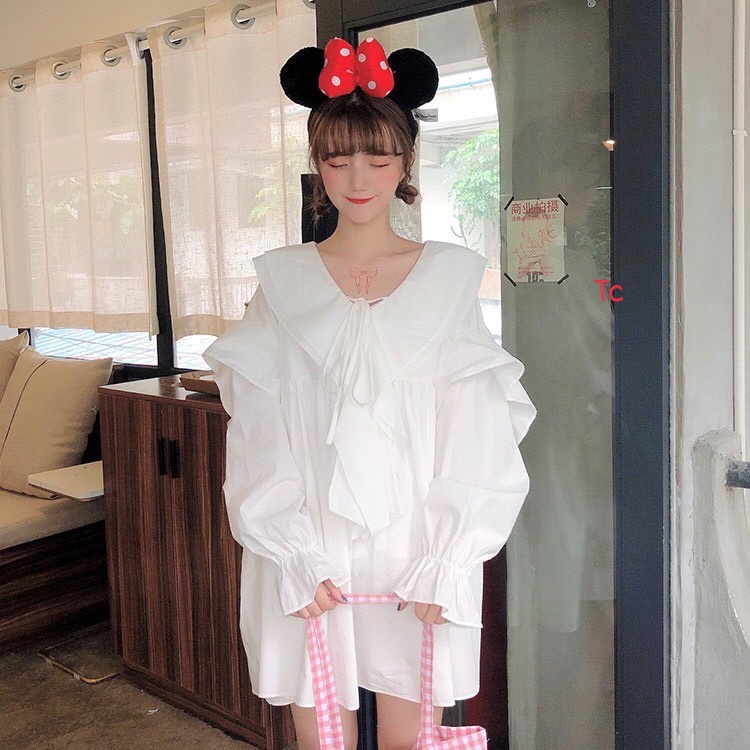 Áo sơ mi nữ babydoll, áo sơ mi kiểu nữ form rộng giấu quần cực xinh - Ngọc Uyên Store