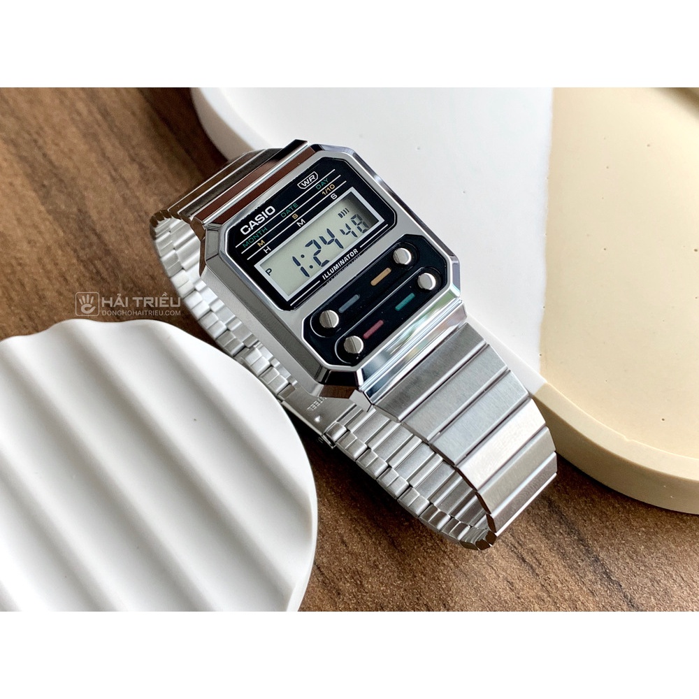 Đồng hồ nam điện tử Casio dây kim loại A100WE-1ADF chính hãng