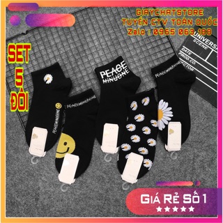 🎯 SET 5 ĐÔI TẤT HOA CÚC THẤP CỔ BIGBANG PARANOISE - Đôi Vớ Hoa Cúc Peace | FLASHSALE FREESHIP