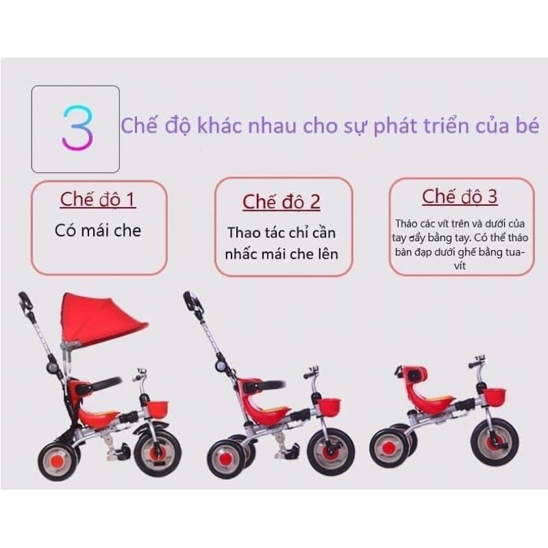 XE ĐẨY 3 BÁNH TRẺ EM CÓ MÁI CHE CAO CẤP CHO BÉ