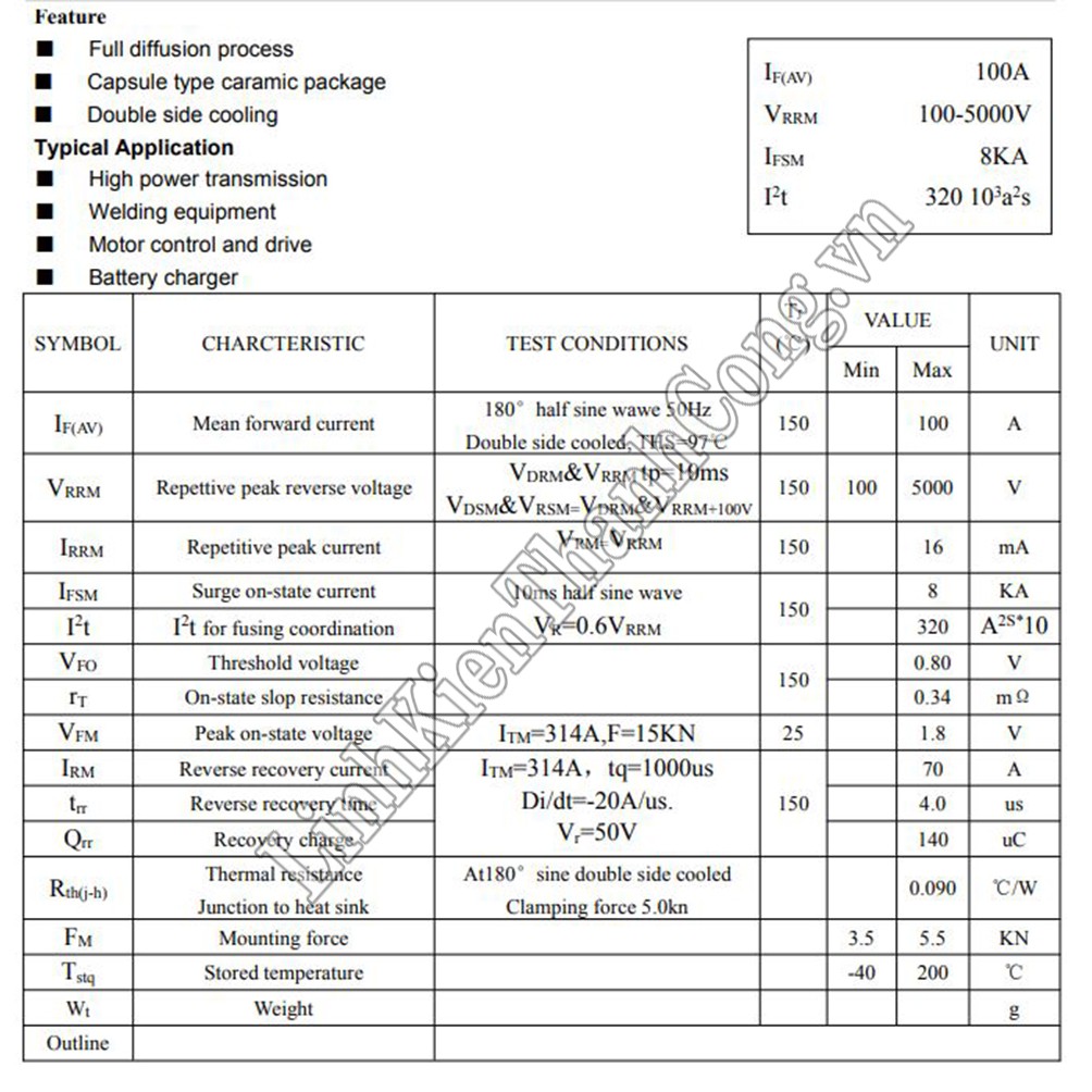Diode ZP100A 100A 1600V Thuận Nghịch