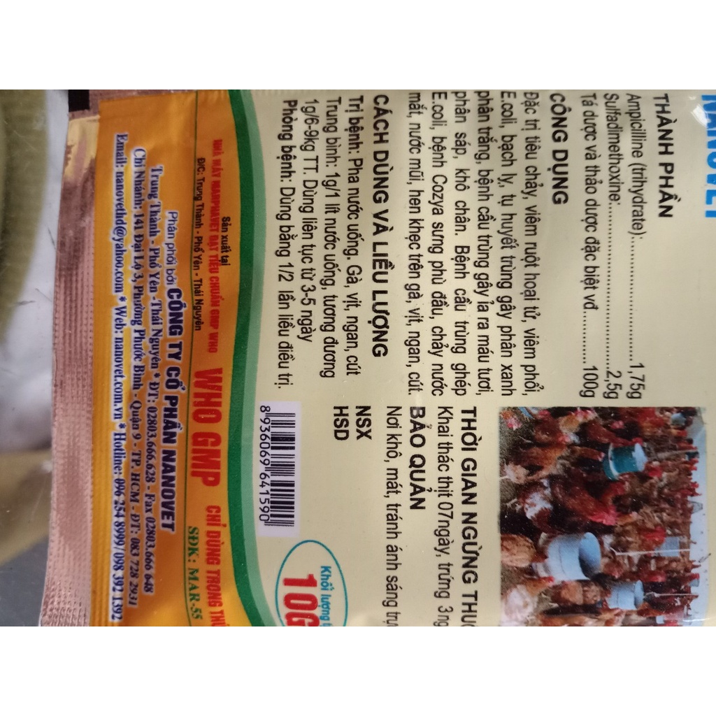 Ampisulfa cầu trùng phân xanh trắng thú y đi ỉa gà đá chọi chim vịt ngan thỏ lợn chó mèo, ecoli, phân sáp