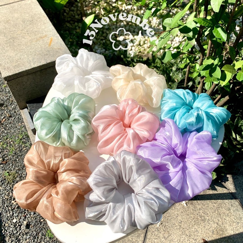 Cột Tóc Vải Scrunchies Organza Cao Cấp Pastel Dễ Thương Size To Lớn Ánh Dạ Trơn Bóng Hàn Quốc Hot Trend