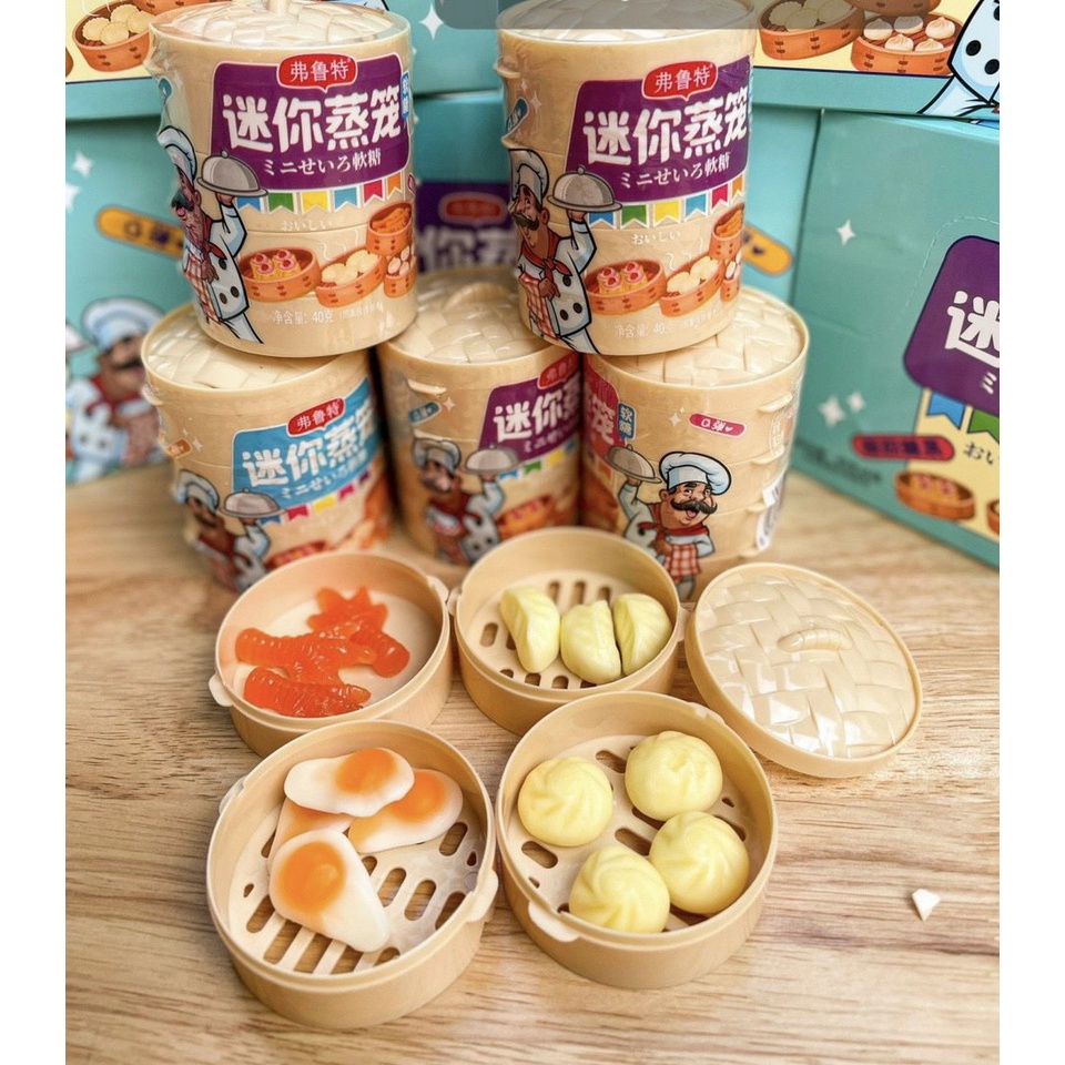[Lốc 6 xửng] Kẹo dẻo hình xửng dimsum (bánh bao, ốp la, chân gà, sủi cảo) cho bé vừa ăn vừa chơi