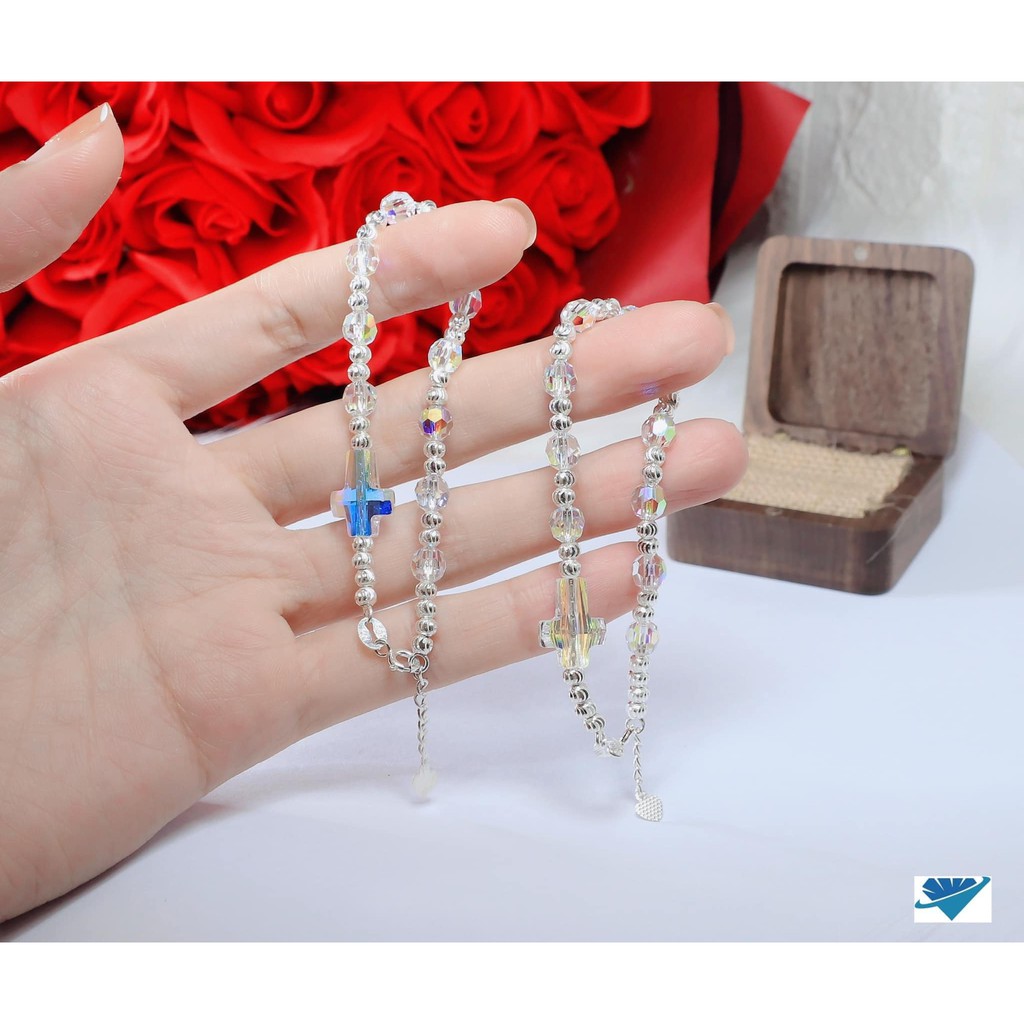 Lắc tay nữ, lắc tay thánh giá kiểu dáng pha lê ,mix bi bạc ta nguyên chất