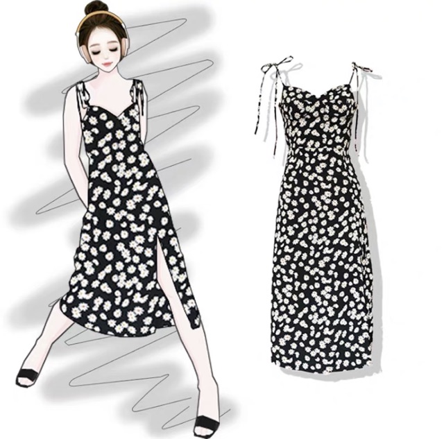 Đầm dài hai dây hoa cúc trắng xẻ đùi trend - Daisy1 Dress | BigBuy360 - bigbuy360.vn