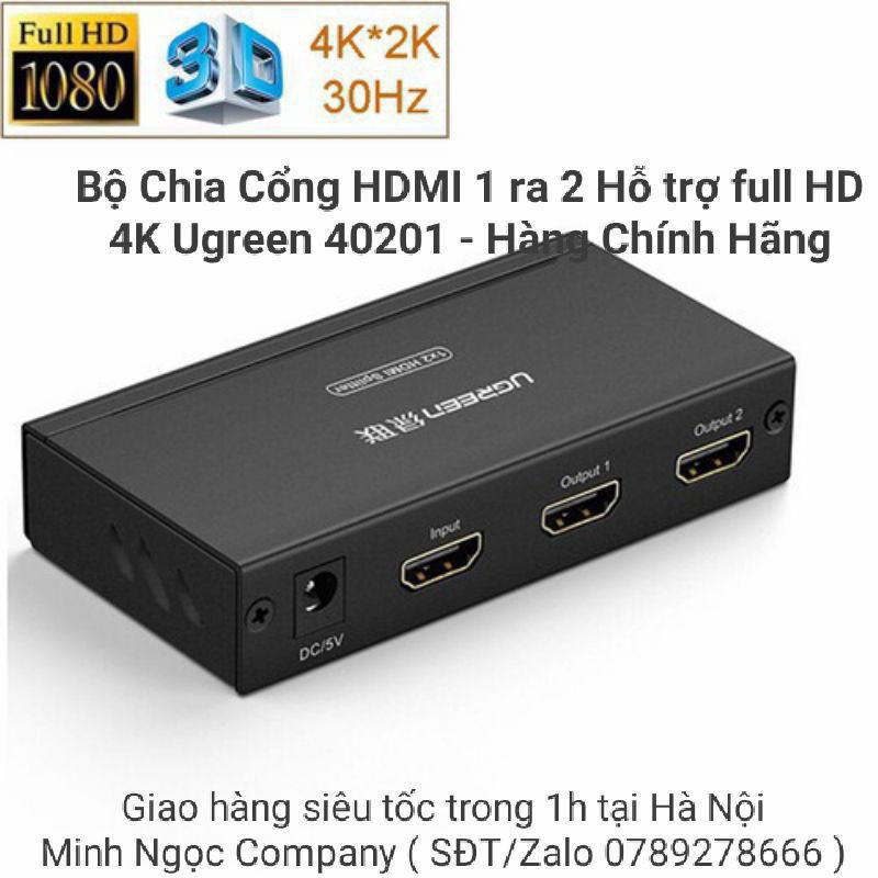 Bộ Chia Cổng HDMI 1 ra 2 Hỗ trợ full HD 4K Ugreen 40201-Hàng Chính Hãng
