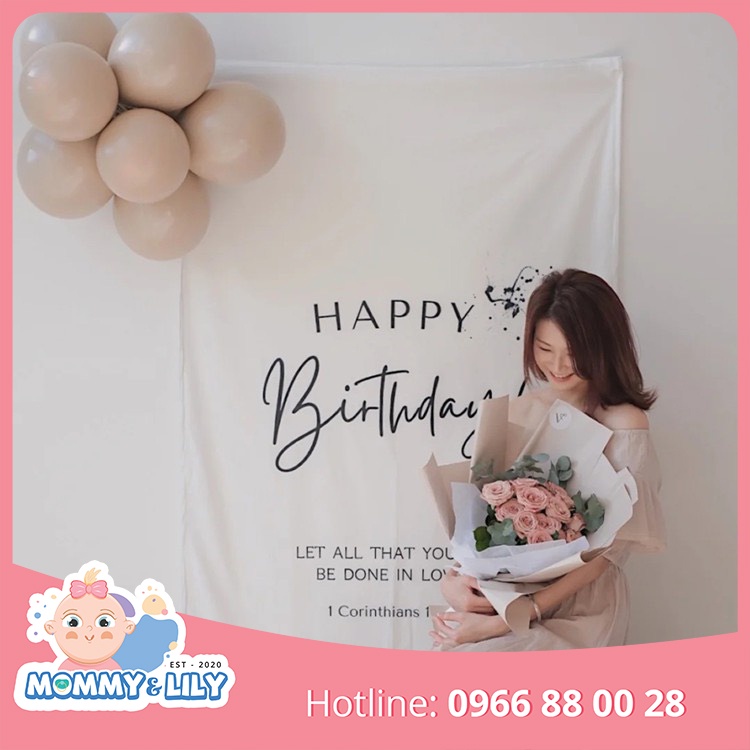 Tấm vải treo tường sinh nhật Happy Birthday phong cách hiện đại