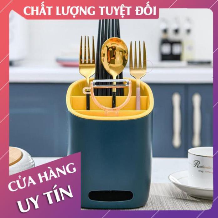 [Loại 1 - đủ màu] Ống đũa, hộp đựng đũa thìa, hộp đựng đũa muỗng 3 ngăn có khe thoát nước chống ẩm mốc  - LanChiMart