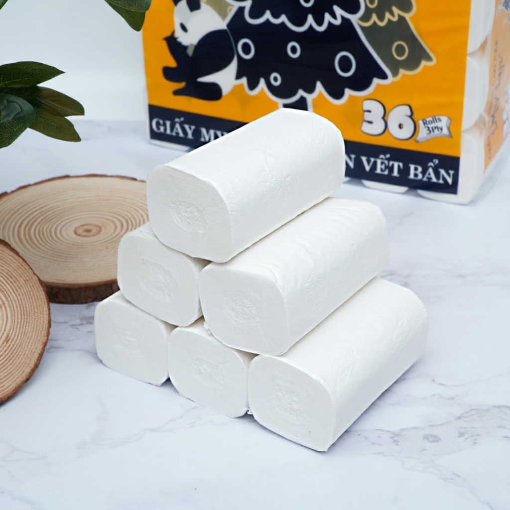 giấy vệ sinh không lõi gấu trúc thông, giấy vệ sinh cuộn lớn 4 Lớp Mylan - (36 Cuộn/Xách)